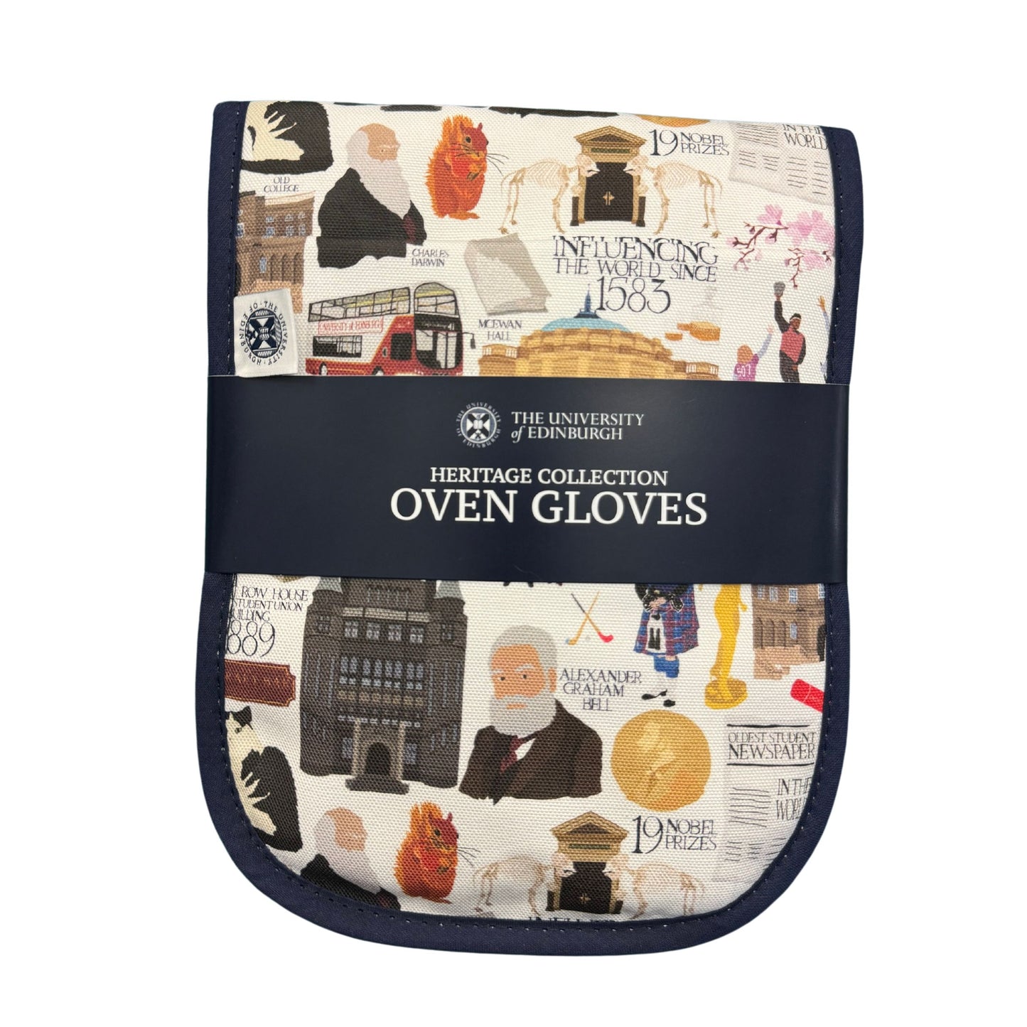Oven gloves featuring Heritage Collection illustration designed by Esther