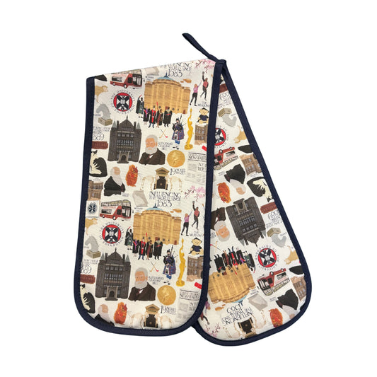 Oven gloves featuring Heritage Collection illustration designed by Esther