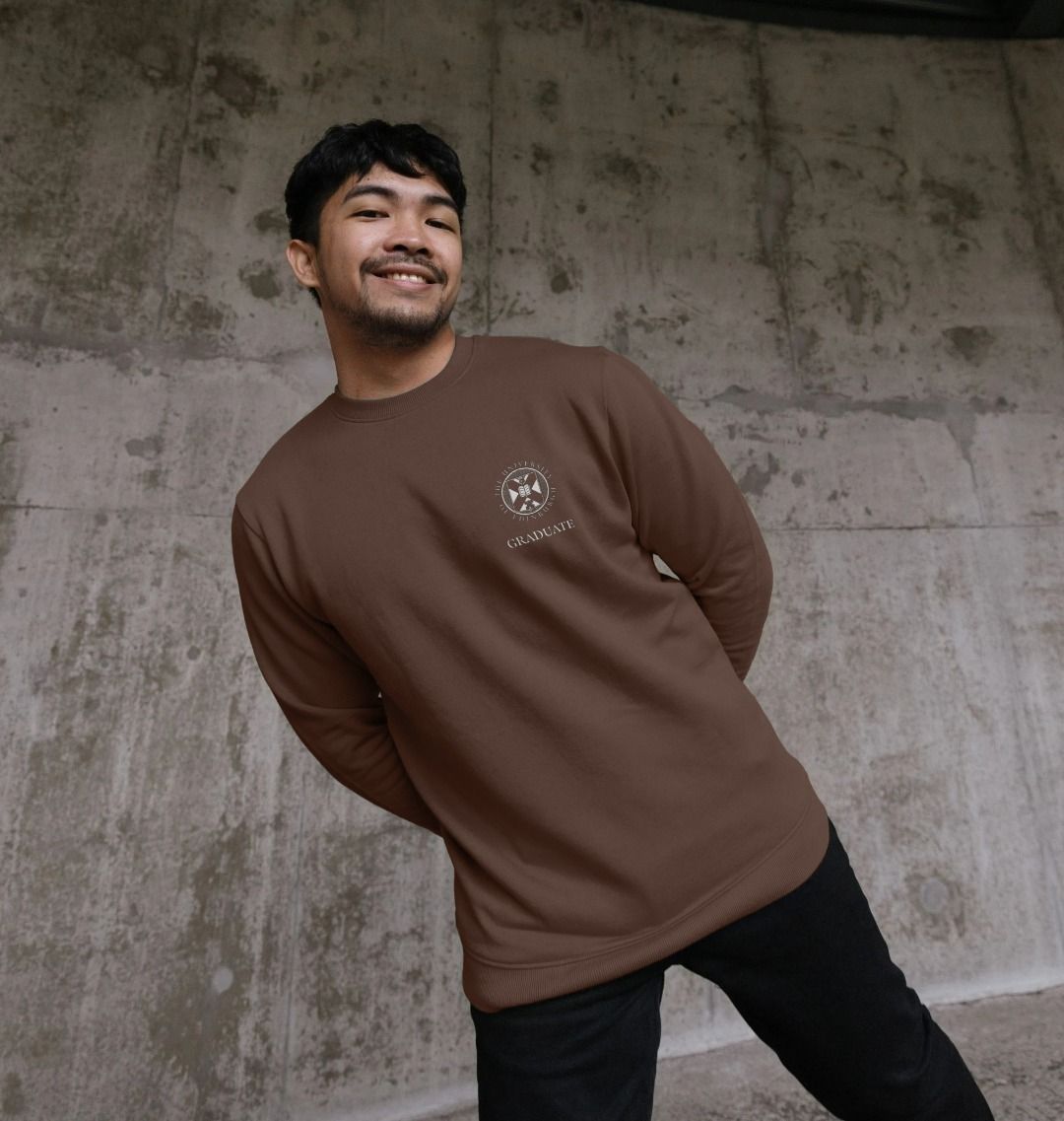 Model wears Chocolate Graduate Small Crest Sweatshirt