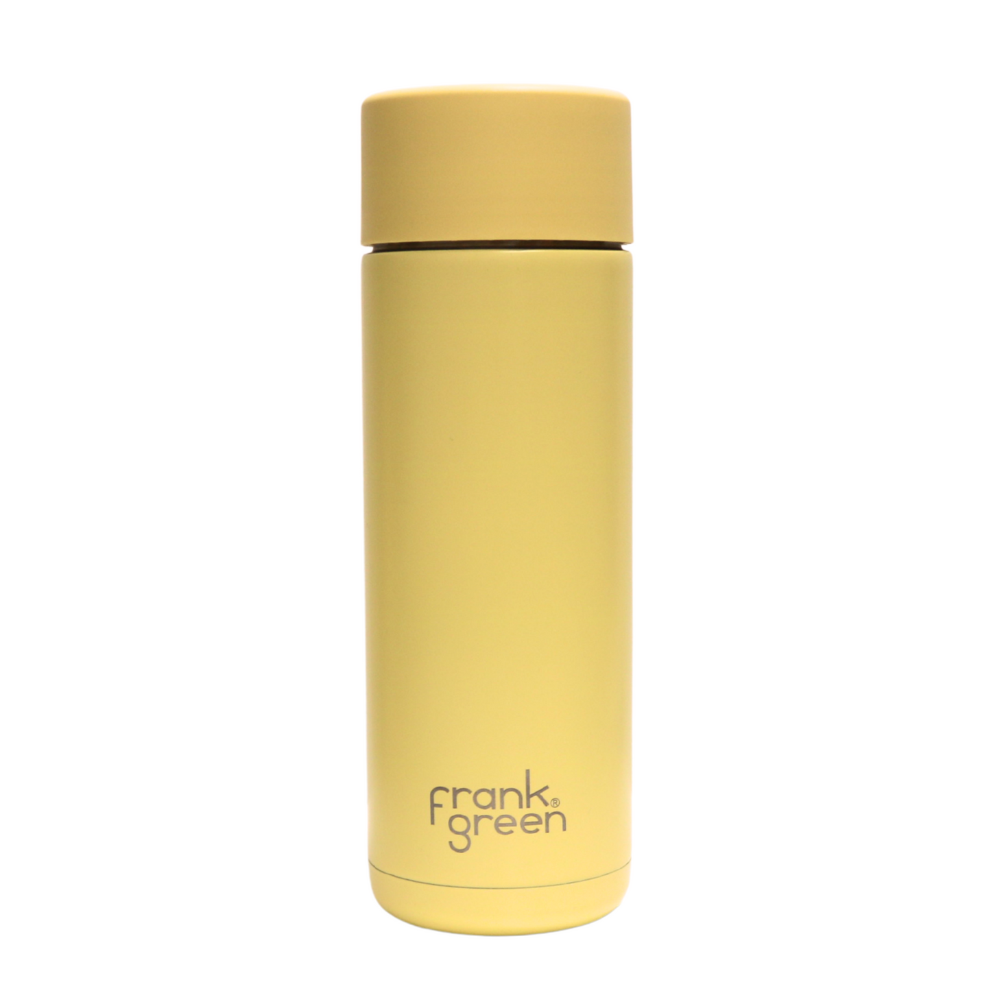 The back of the Frank Green Thermal Reusable Bottle - 595ml in Buttermilk with the Frank Green logo laser engraved.