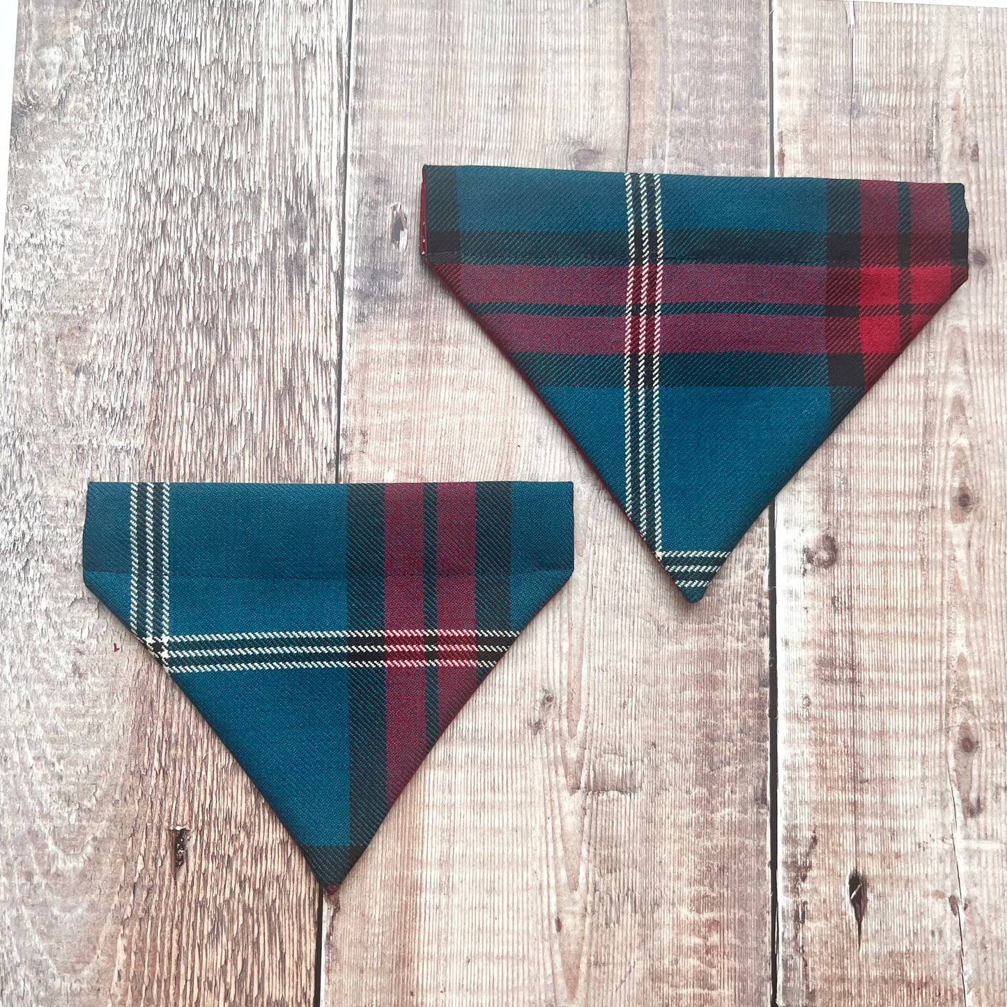 two sizes of the university tartan dog bandana