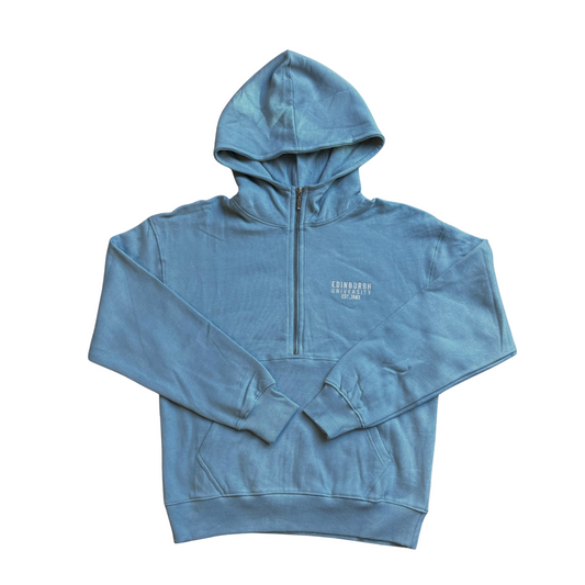 Blue half zip hoodie with 'Edinburgh University est. 1583' embroidered in white.