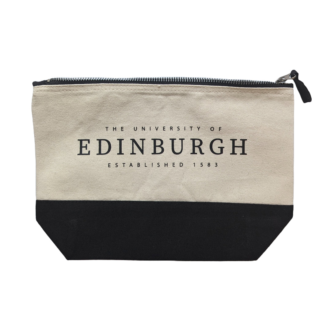 The University of Edinburgh Established 1583 Monochrome pouch with zip.