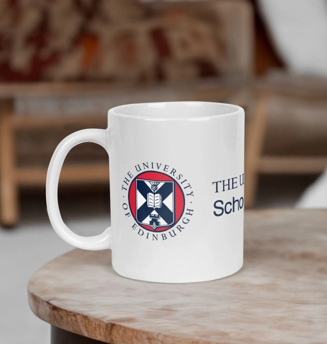 White School of Economics Mug with multi-colour printed University crest and logo