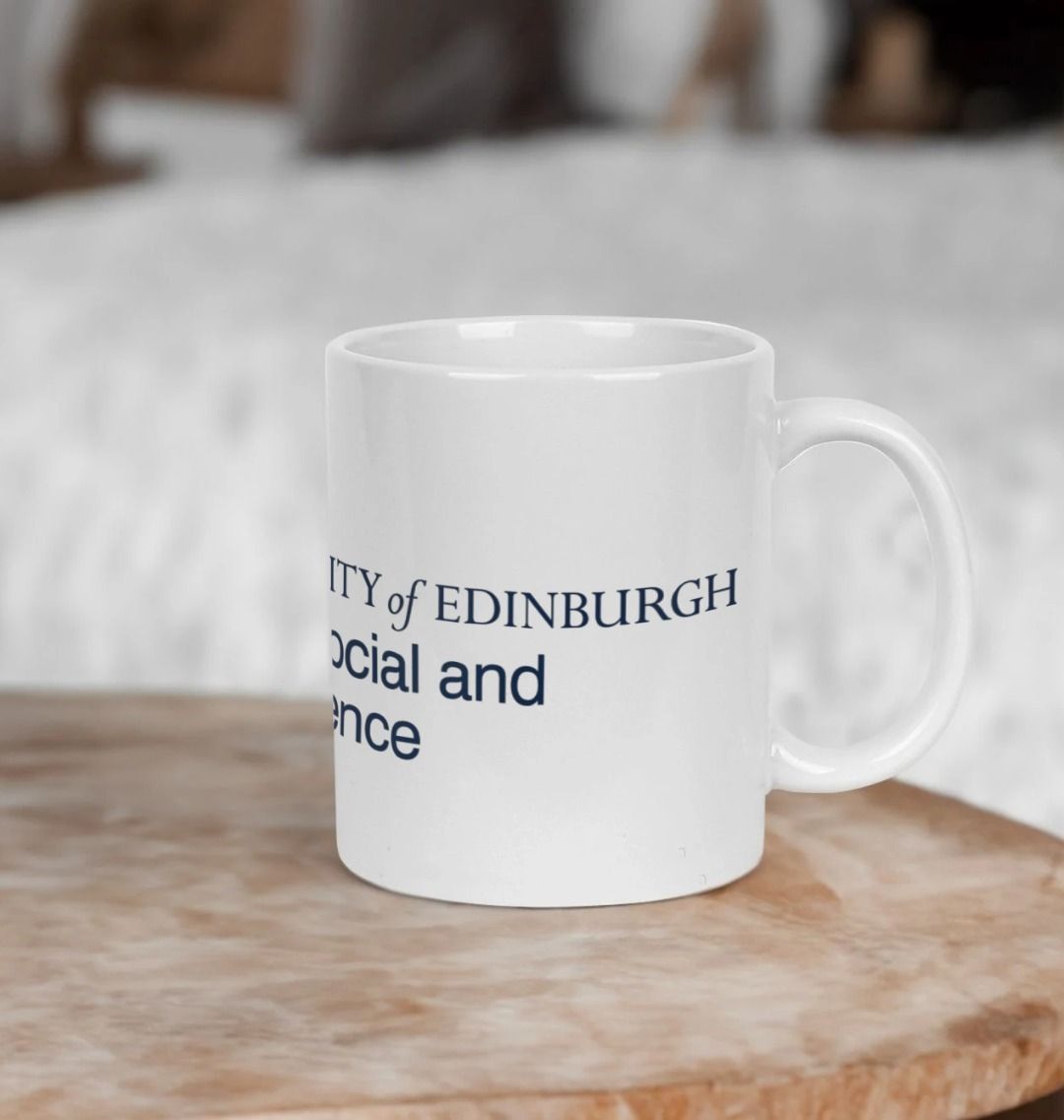 White School of Social and Political Science Mug with multi-colour printed University crest and logo