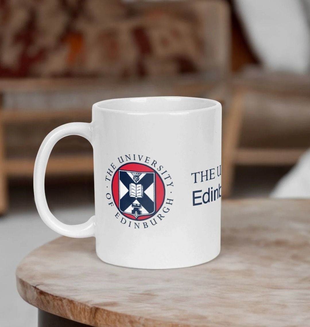 White Edinburgh Medical School Mug with multi-colour printed University crest and logo