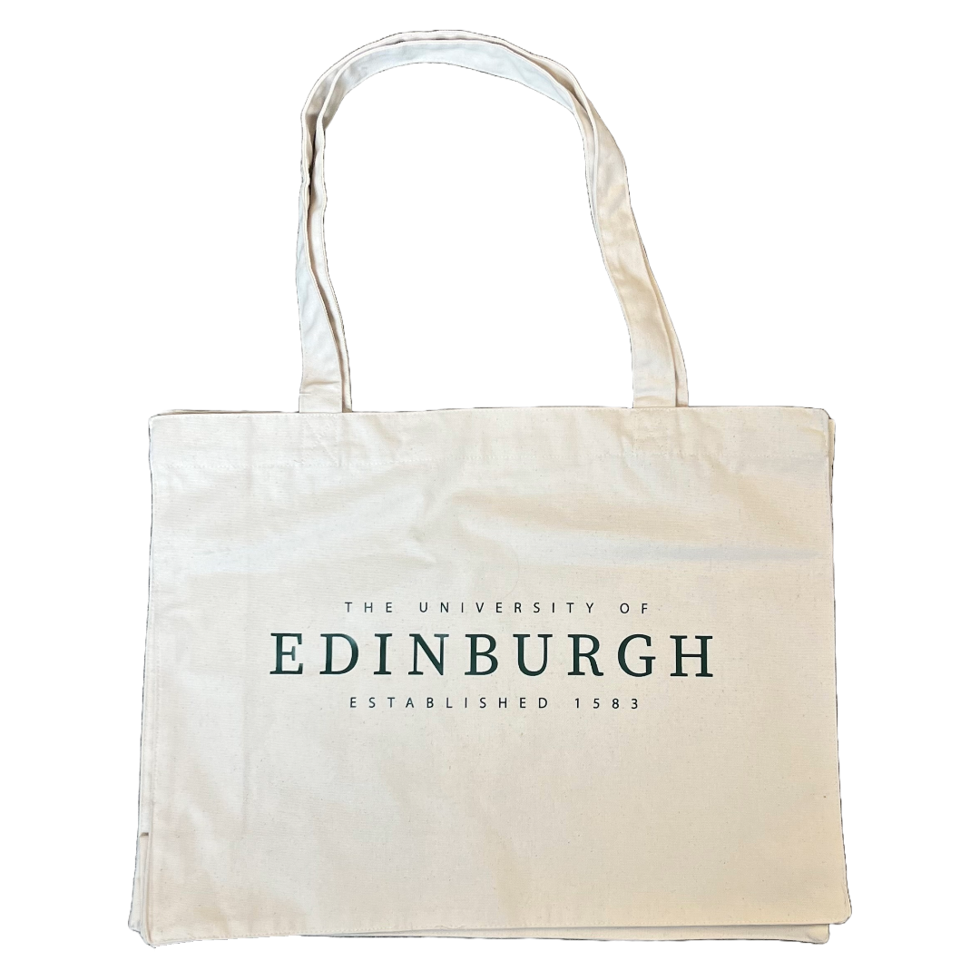 natural coloured tote with 'the university of edinburgh established 1583' in dark green text