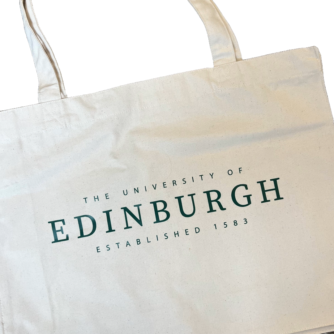 natural coloured tote with 'the university of edinburgh established 1583' in dark green text
