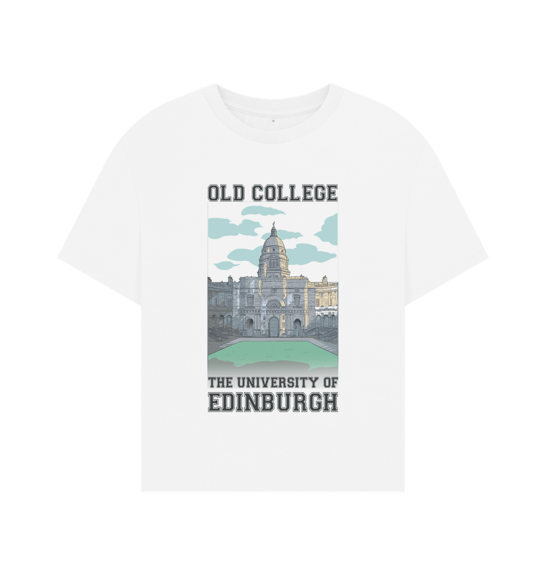White Old College Oversized Graphic T-Shirt (Women's Fit)