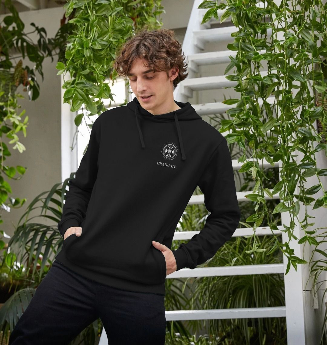 Model wears Black Graduate Small Crest Hoodie