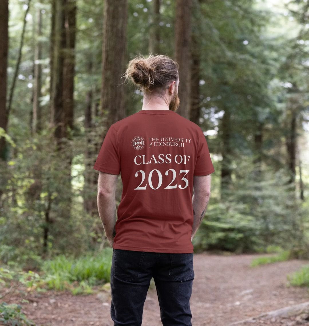 Model shows back of Red Wine Class of 2023 T-Shirt