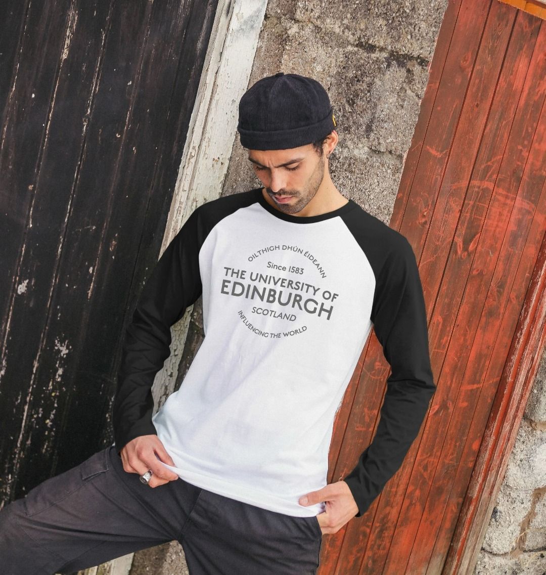 Model wears Black-White Gaelic Roundel Baseball T-Shirt