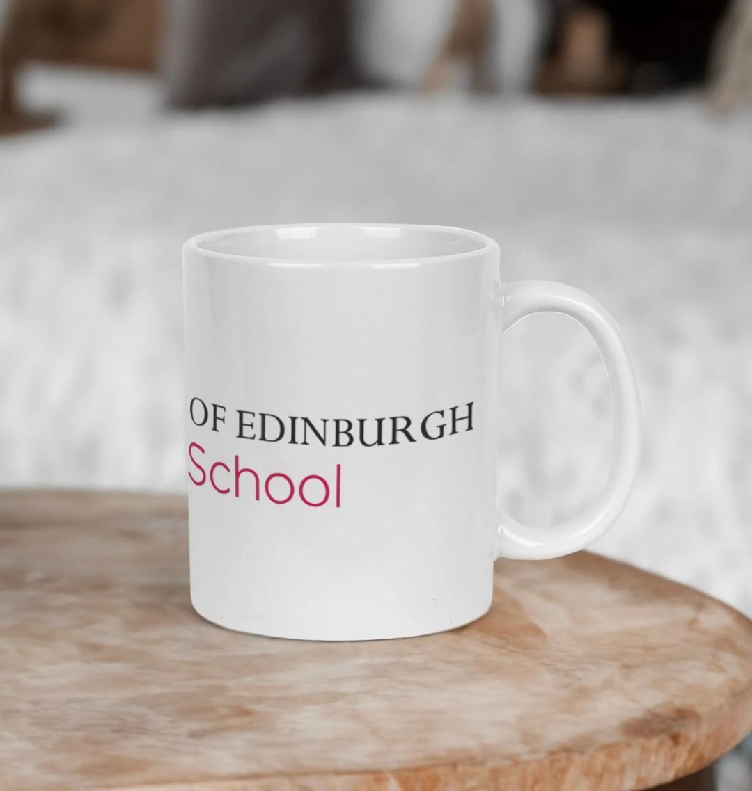 White Business School Mug with multi-colour printed University crest and logo