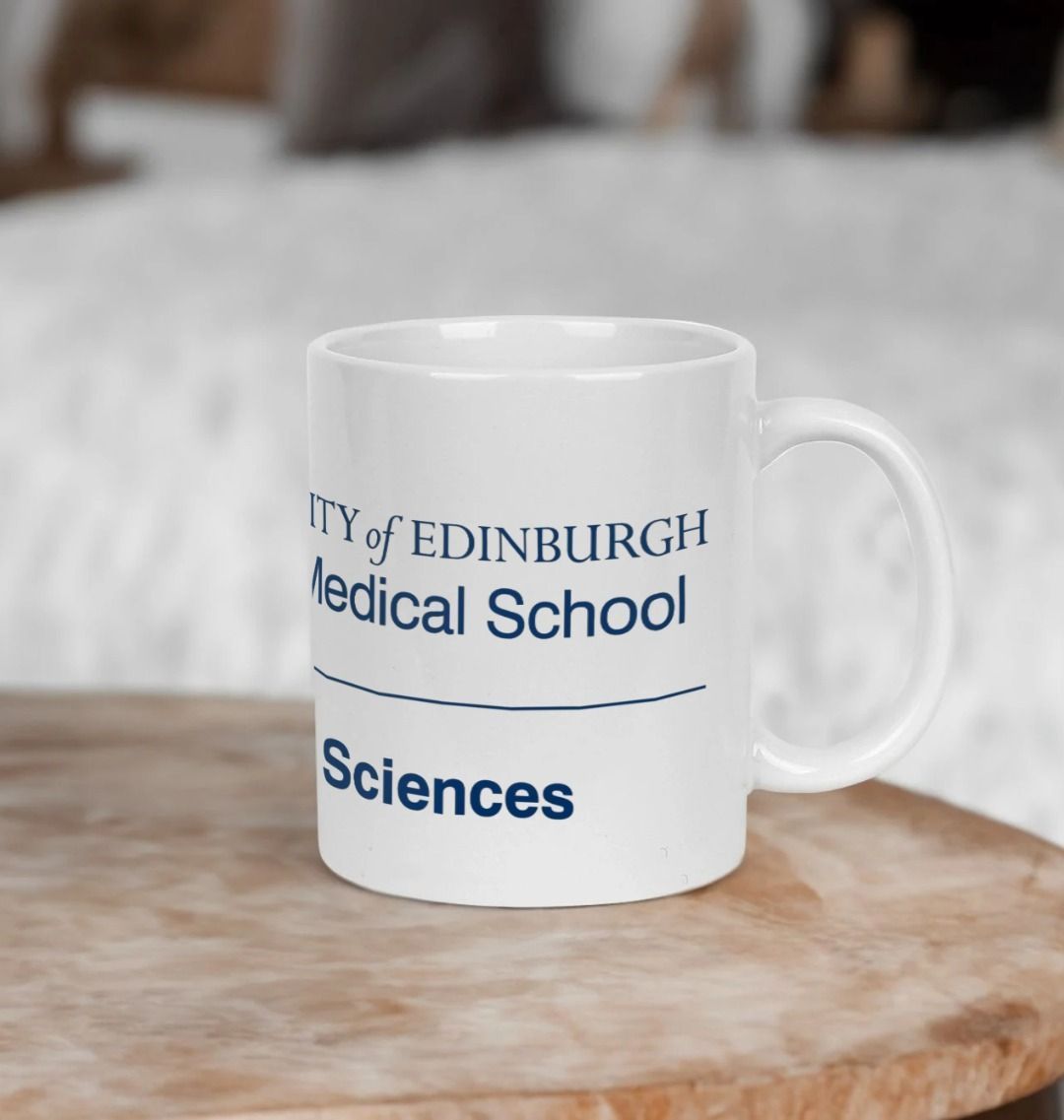 White Edinburgh Medical School - Biomedical Sciences Mug with multi-colour printed University crest and logo