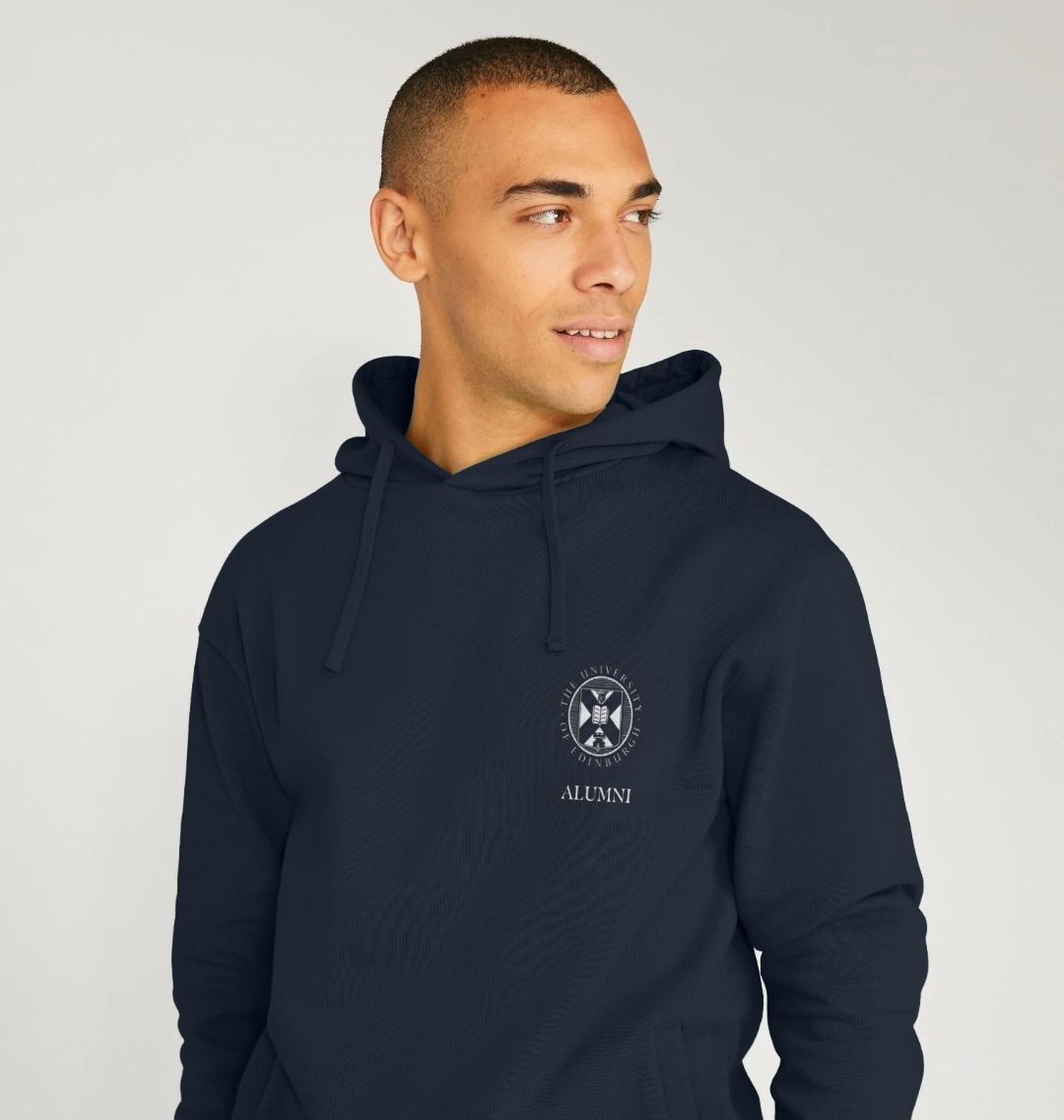 Model wears Black Alumni Small Crest Hoodie