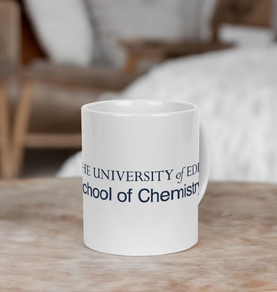 White School of Chemistry mug with multi-colour printed University crest and logo