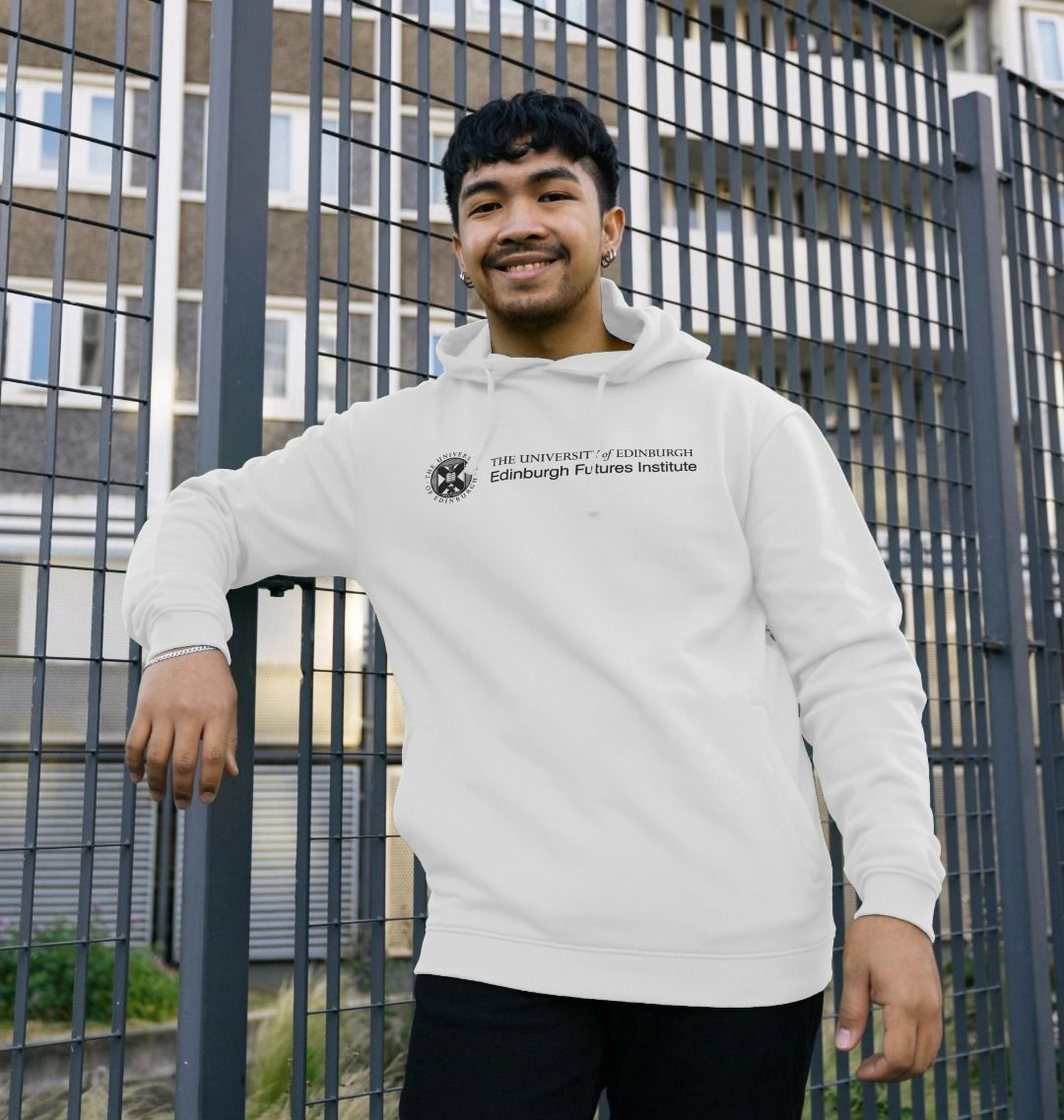 Model wears White Edinburgh Futures Institute Hoodie in White.