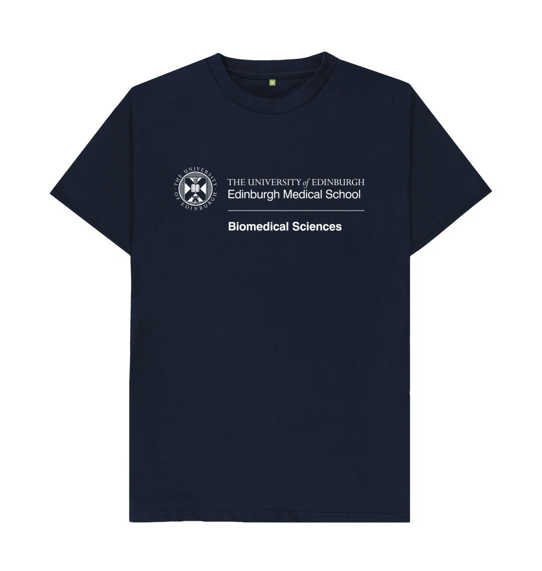 Navy T- Shirt with white University crest and text that reads ' University of Edinburgh : Edinburgh Medical School - Biomedical Sciences 