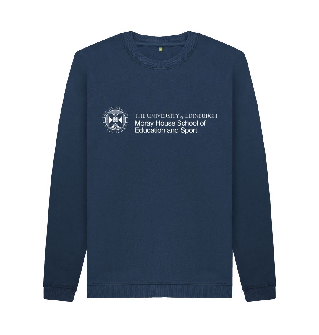 Navy Sweatshirt with white University crest and text that reads ' University of Edinburgh : Moray House School of Education and Sport Sweatshirt'