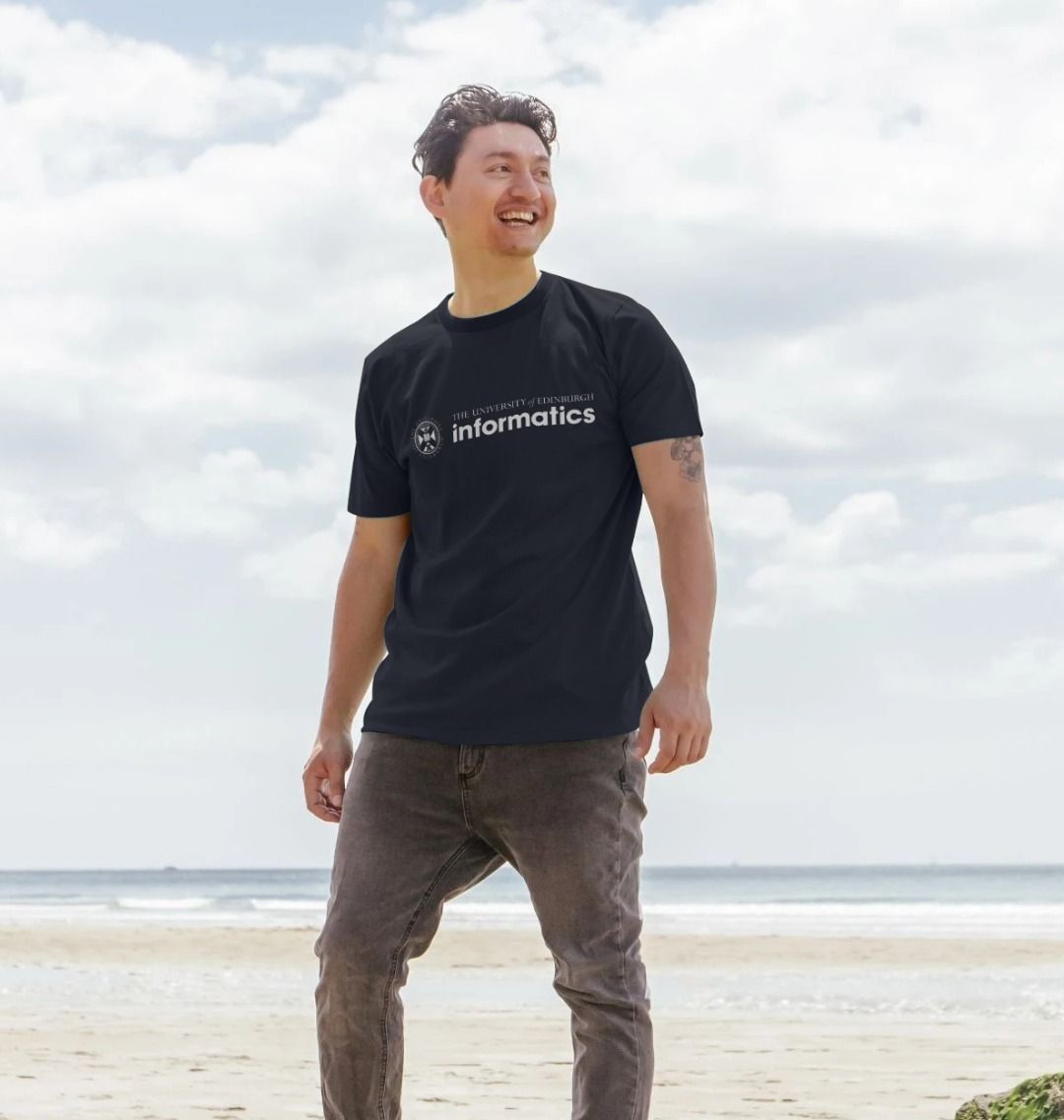 A model wearing our School of Informatics T Shirt