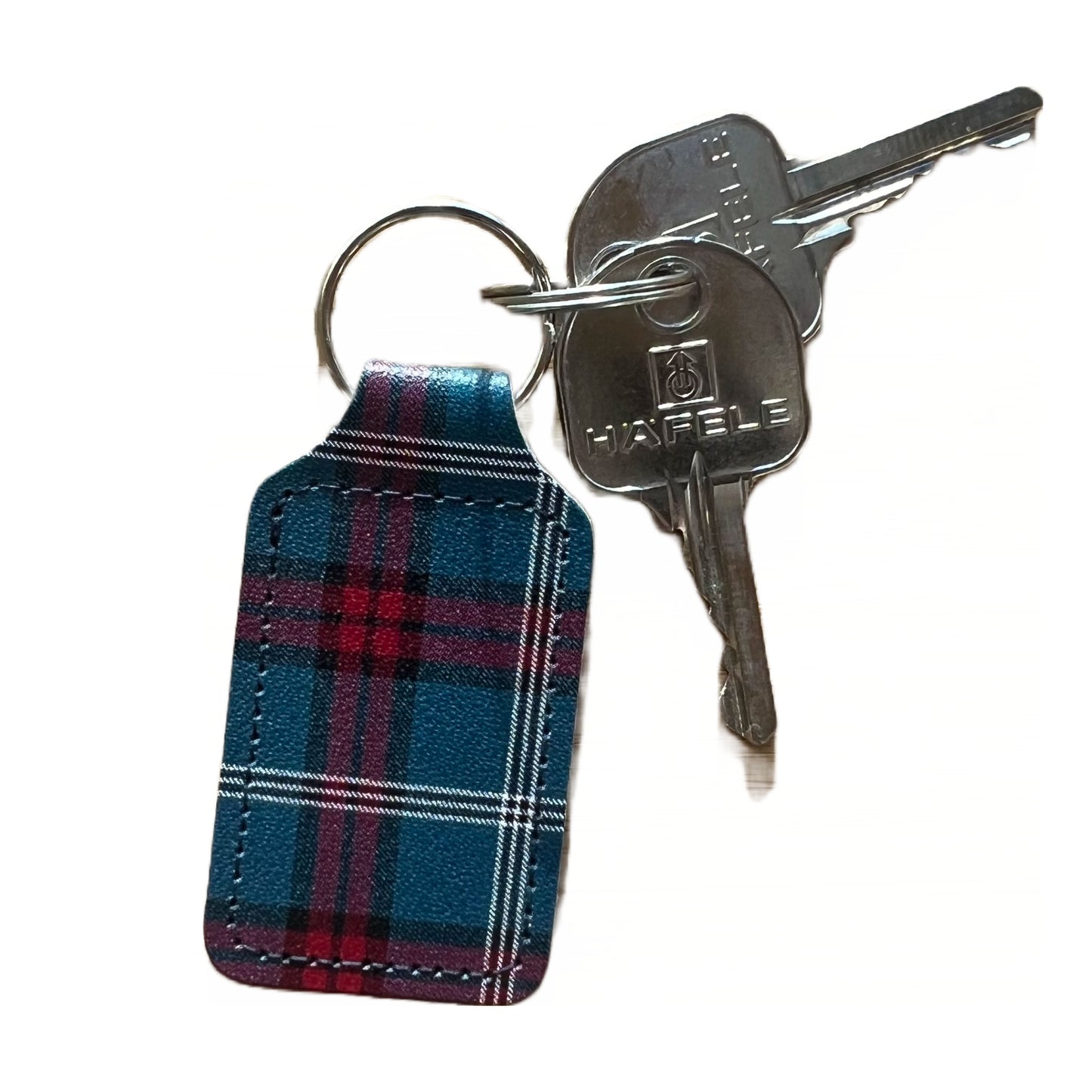 Set of keys on a key ring with a tartan design