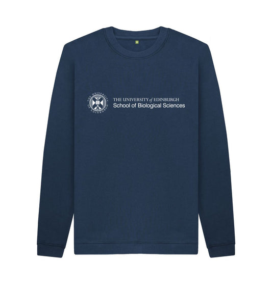 Navy Sweatshirt with white University crest and text that reads ' University of Edinburgh : School of Biological Sciences'