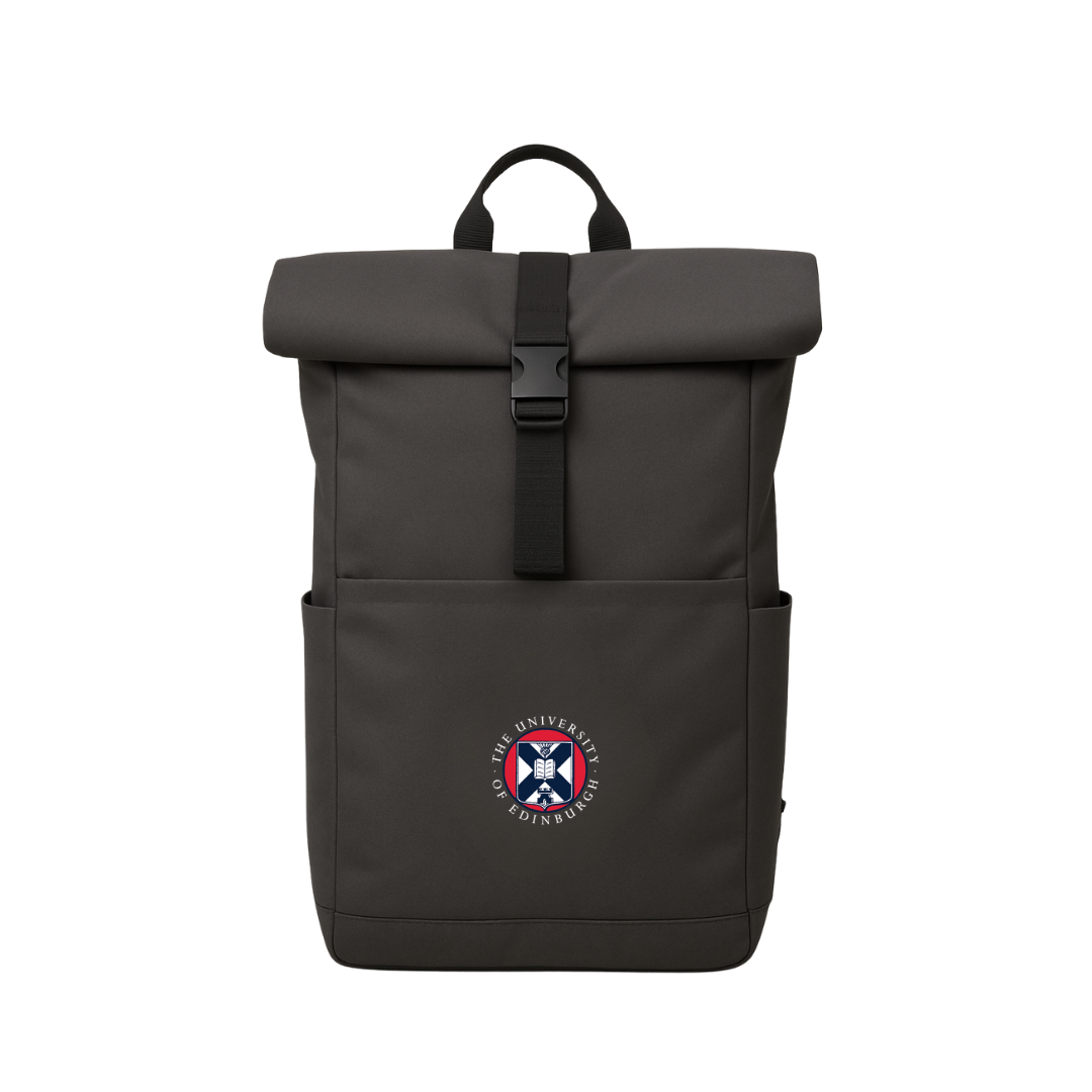 The Classic roll top backpack in graphite features a full colour embroidered University Crest.