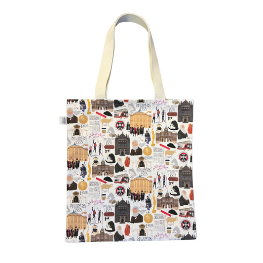 Tote bag featuring Heritage Collection illustration designed by Esther