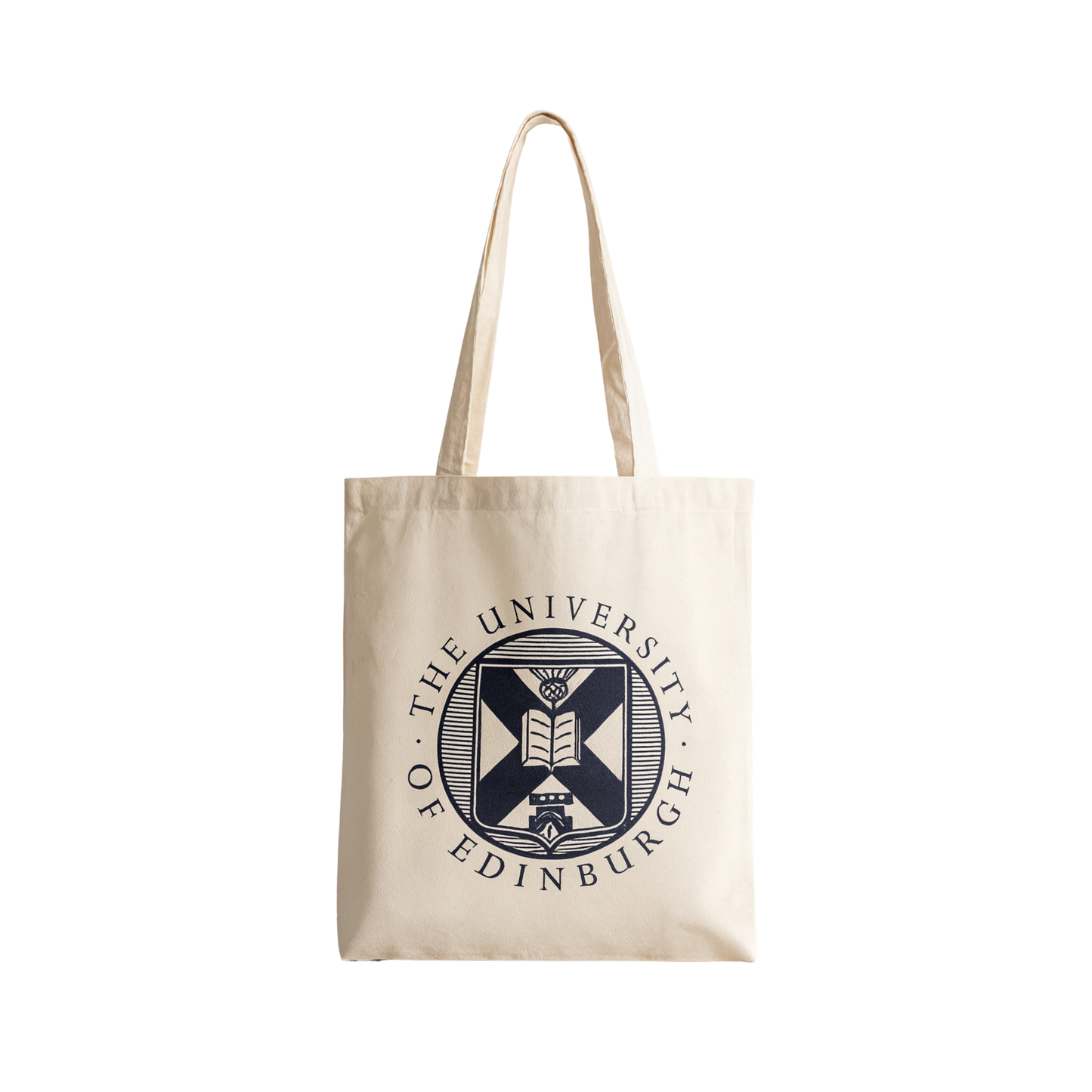 Natural organic cotton shopper bag with navy blue University crest