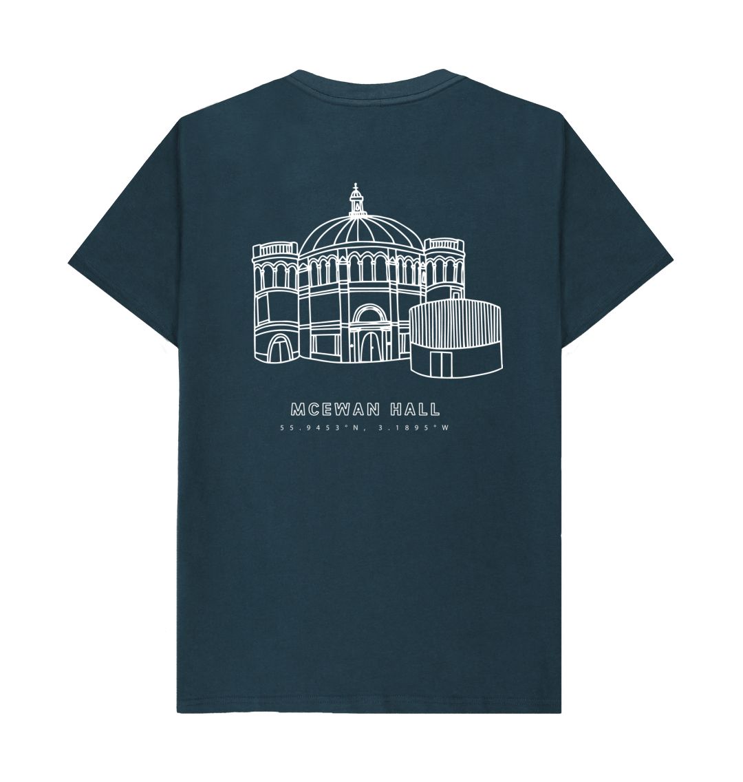 Back of Denim Blue McEwan Hall Coordinates Design T-Shirt