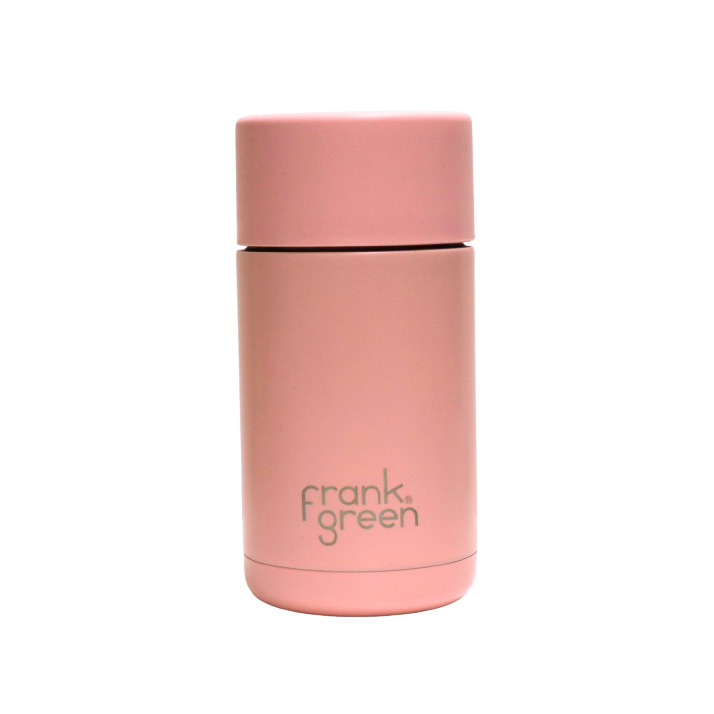 
The back of the Frank Green Thermal Reusable Coffee Cup - 355ml in Blushed with the Frank Green logo laser engraved.
