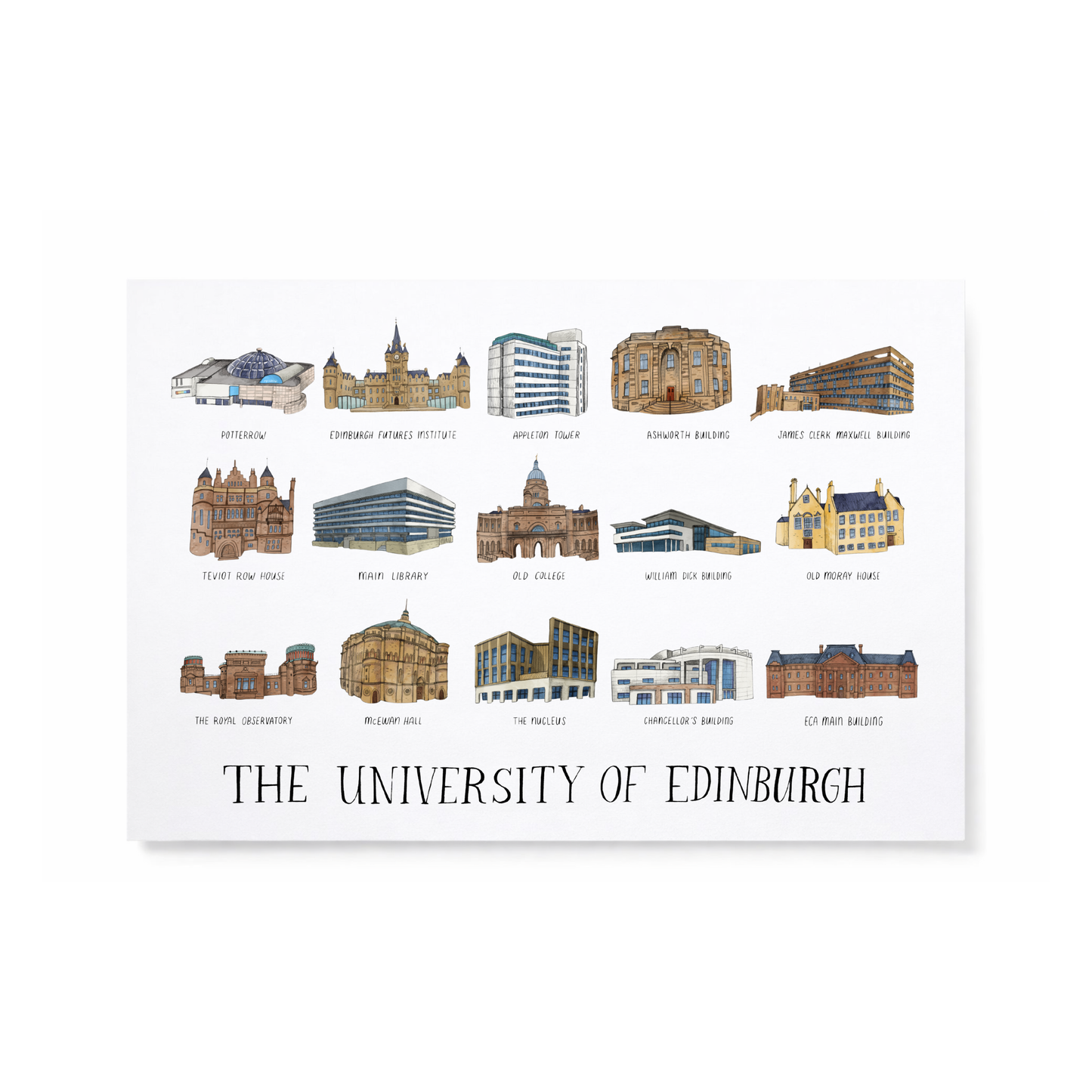 University Buildings Illustrated Postcard