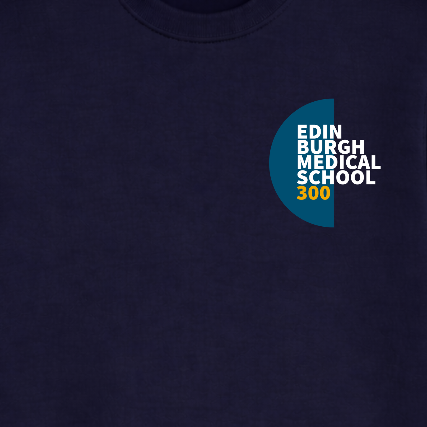 Navy blue sweatshirt with Edinburgh Medical School 300 logo on a dark background