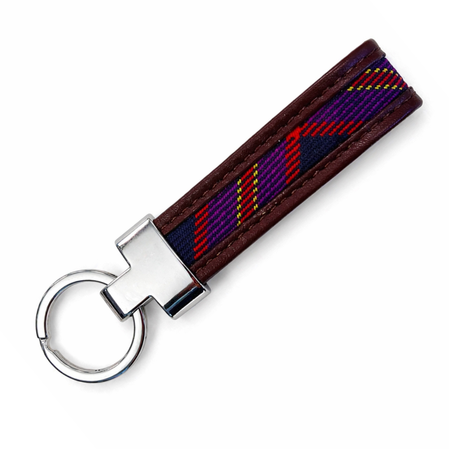 Leather loop keyring featuring the Edinburgh Medical School official tartan.