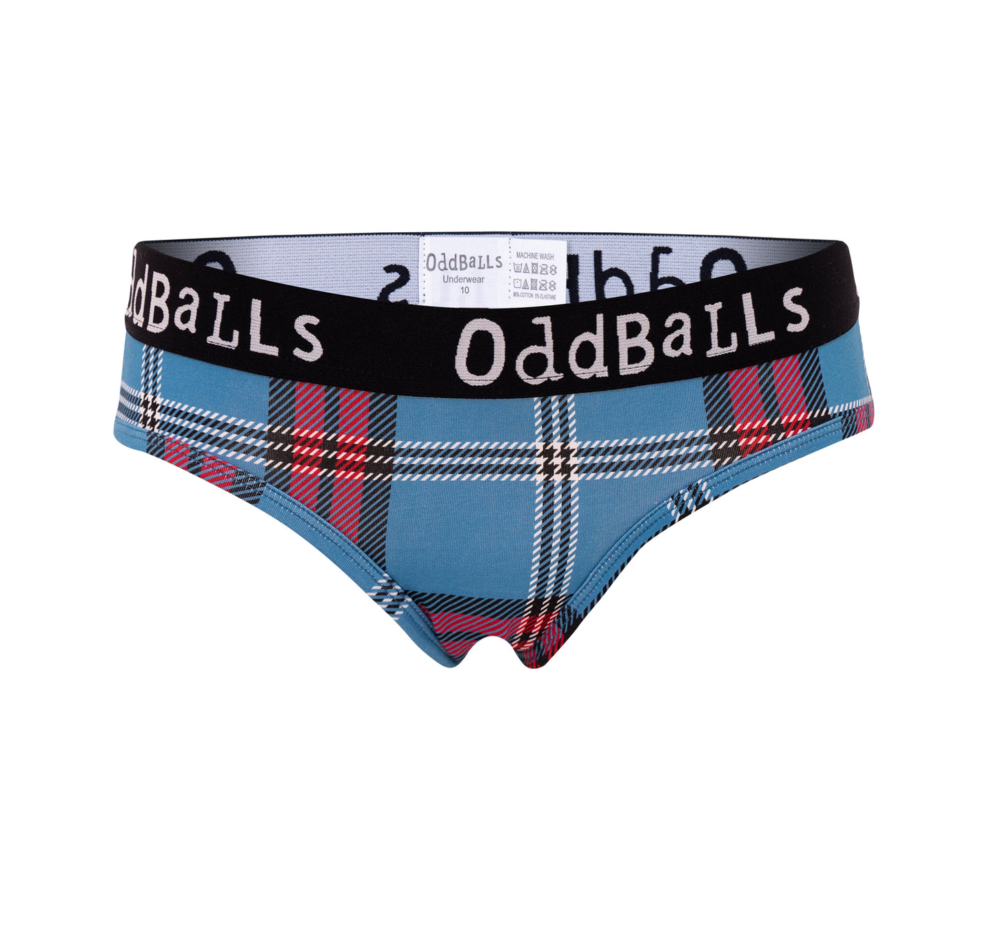 Brief underwear with University of Edinburgh tartan. 