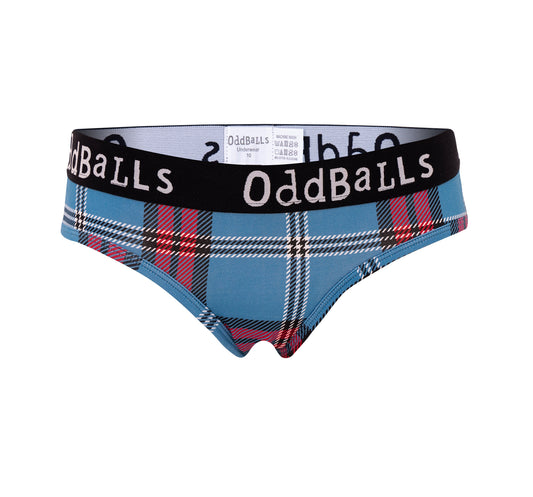Brief underwear with University of Edinburgh tartan. 