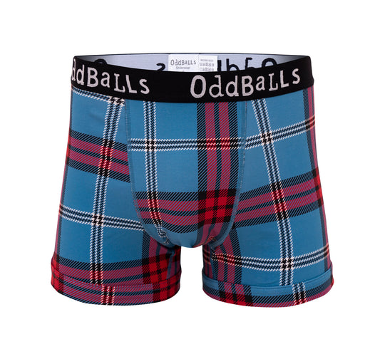 Boxer-brief underwear with University of Edinburgh tartan. 