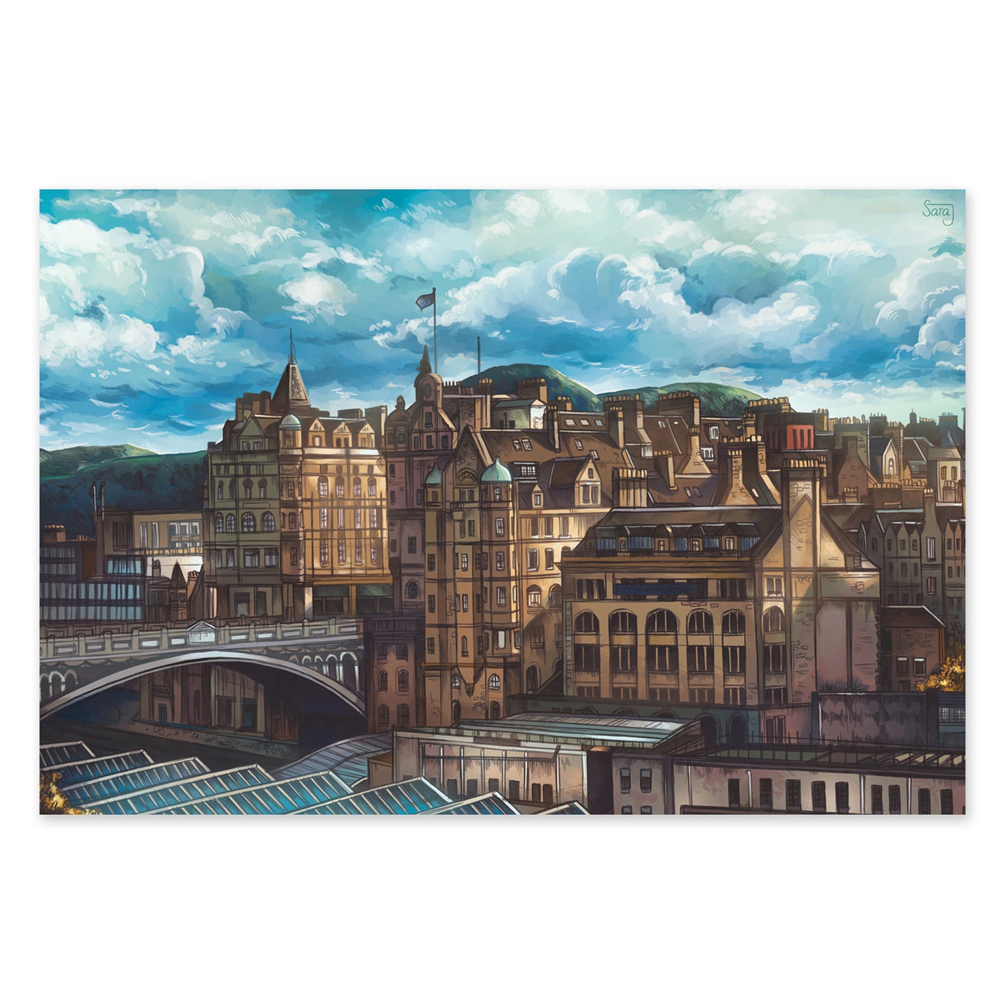 Art Print of Cityscape - view of North-Bridge from Princes Street point of view.