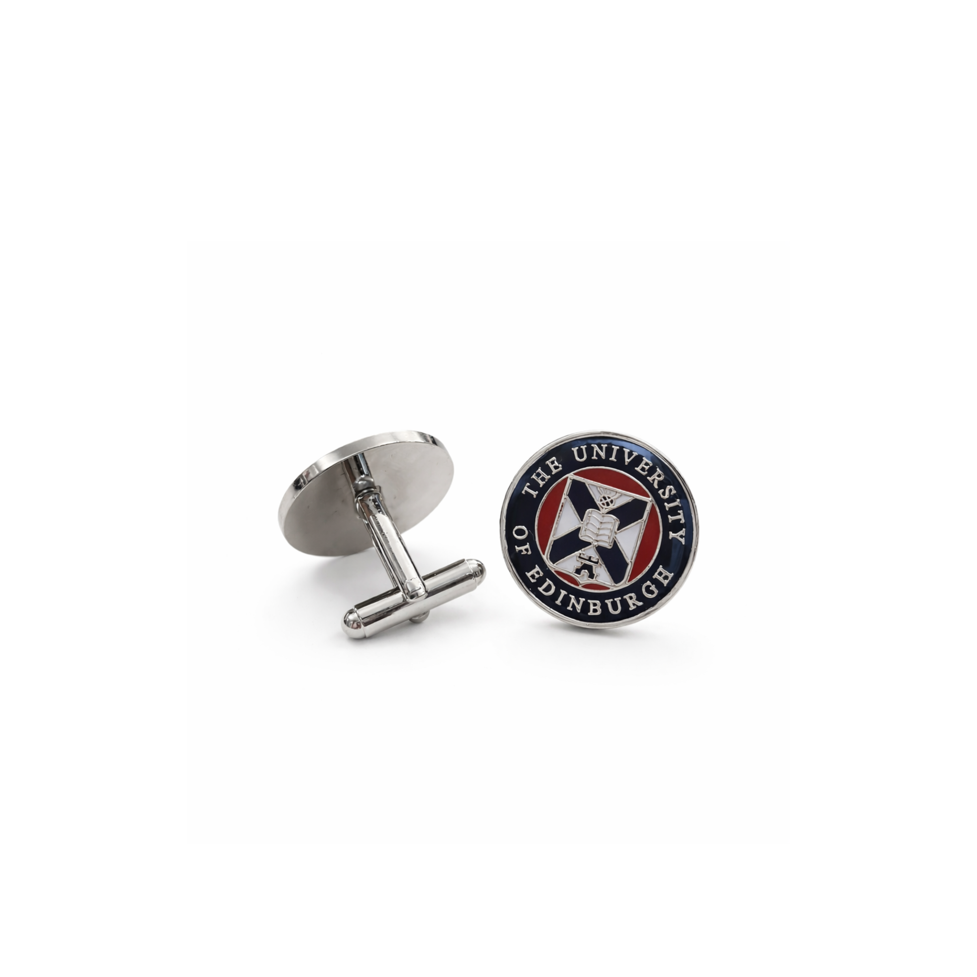 Cufflinks with The University of Edinburgh logo on a white background