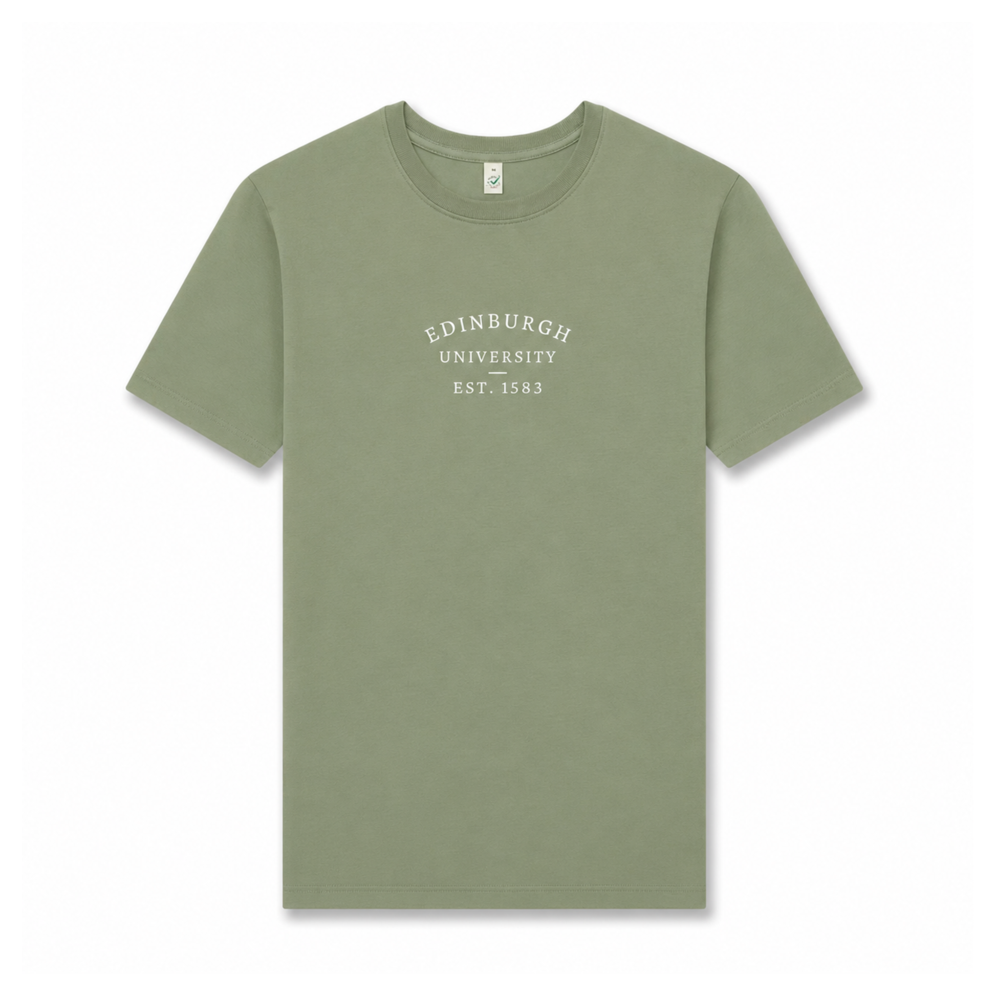 Light green t-shirt with 'Edinburgh University EST. 1583' text on a white background