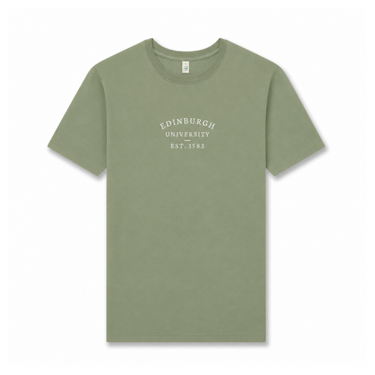 Light green t-shirt with 'Edinburgh University EST. 1583' text on a white background