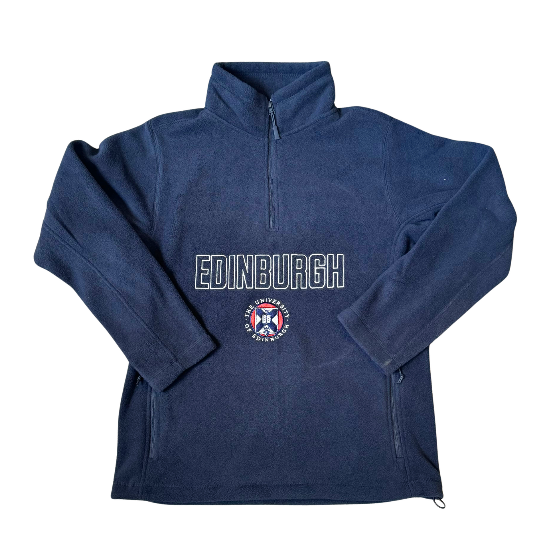 Navy Blue Quarter Zip Fleece Pullover Unisex Embroidered Quarter