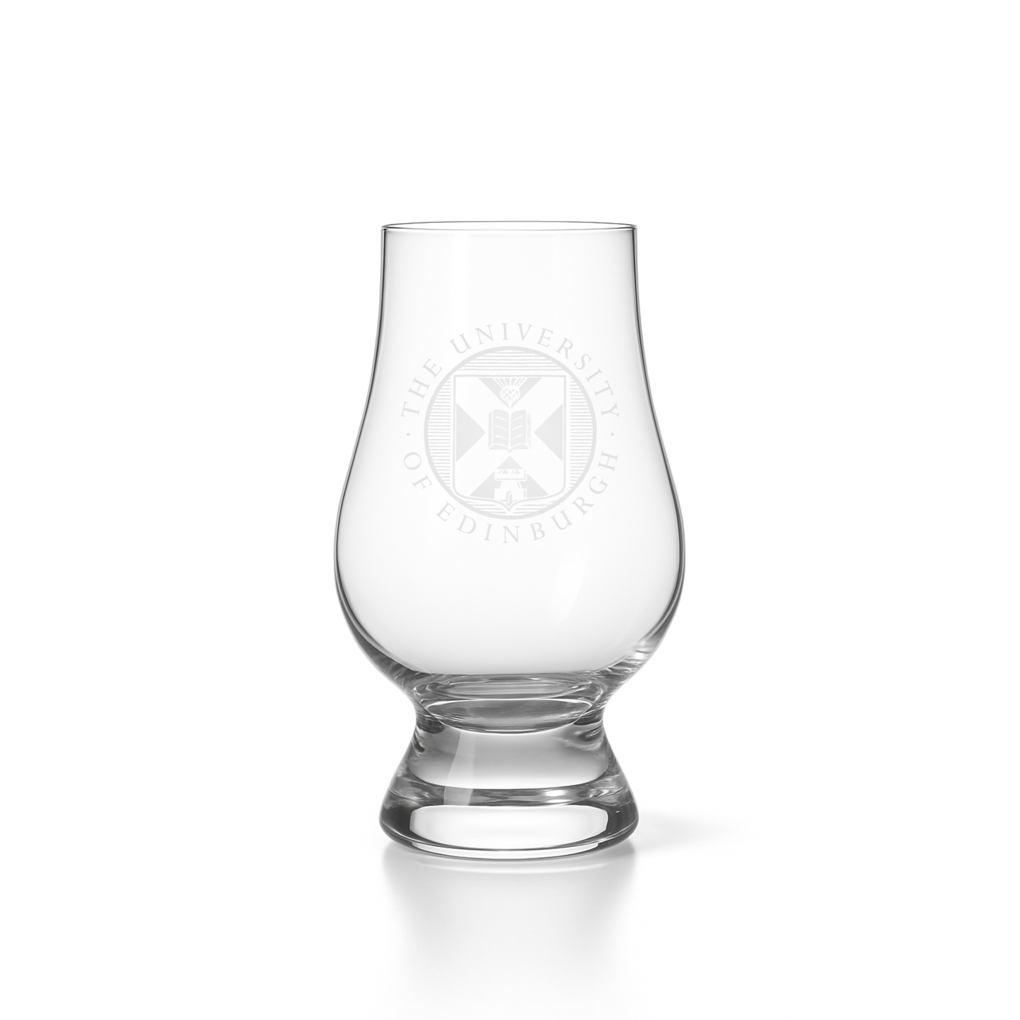 Clear glass with a logo on a white background