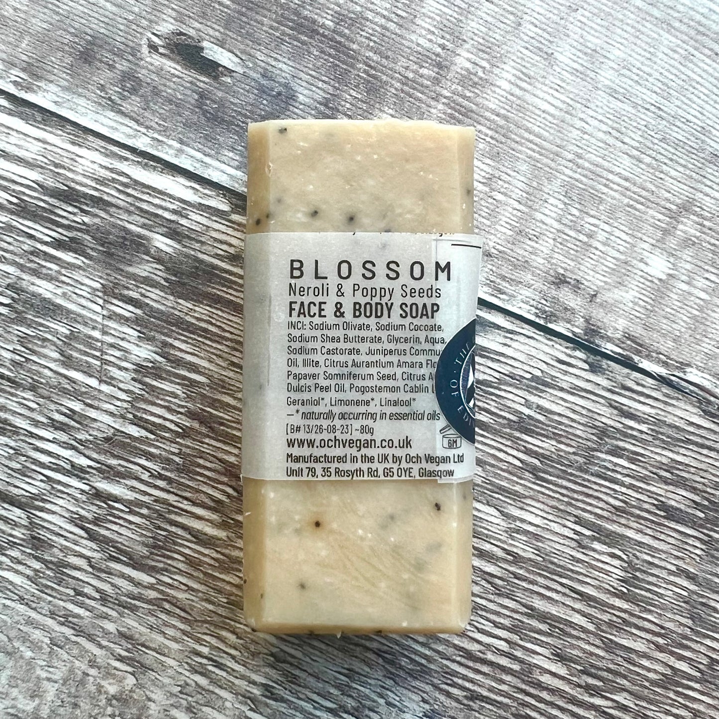 light beige soap with poppy seeds