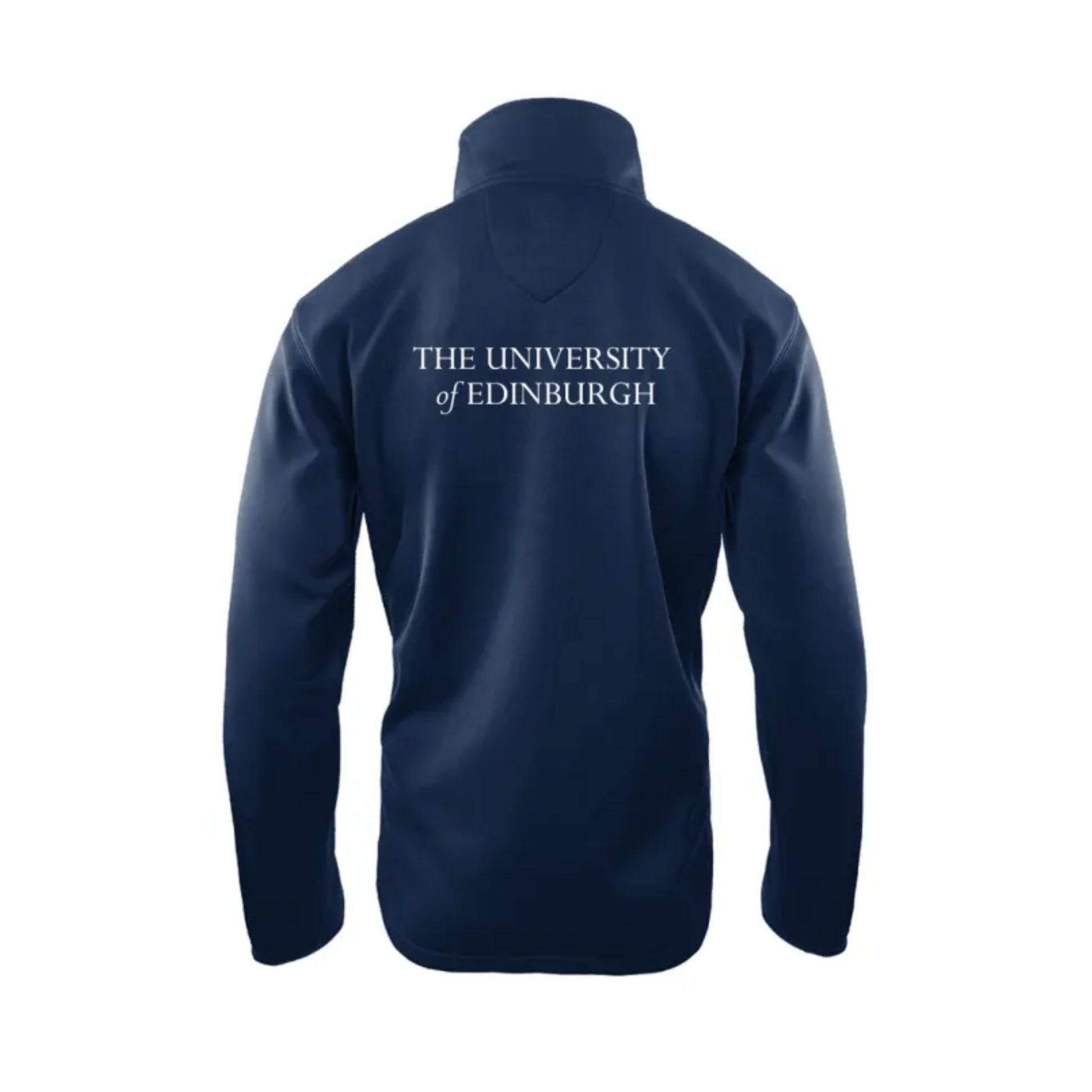 Back of navy sweatshirt has 'THE UNIVERSITY OF EDINBURGH' printed in white.