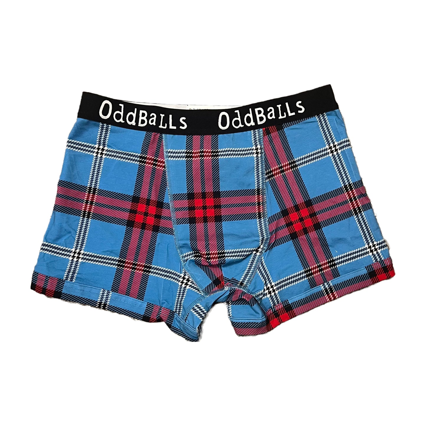 Boxer-brief underwear with University of Edinburgh tartan. 