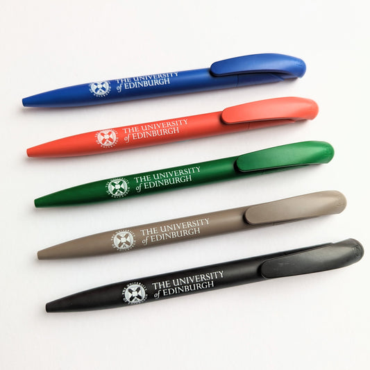 Bio Ballpoint Pen available in five colours: blue, red, green, grey and black. The Crest and 'The University of Edinburgh' text along the pen.