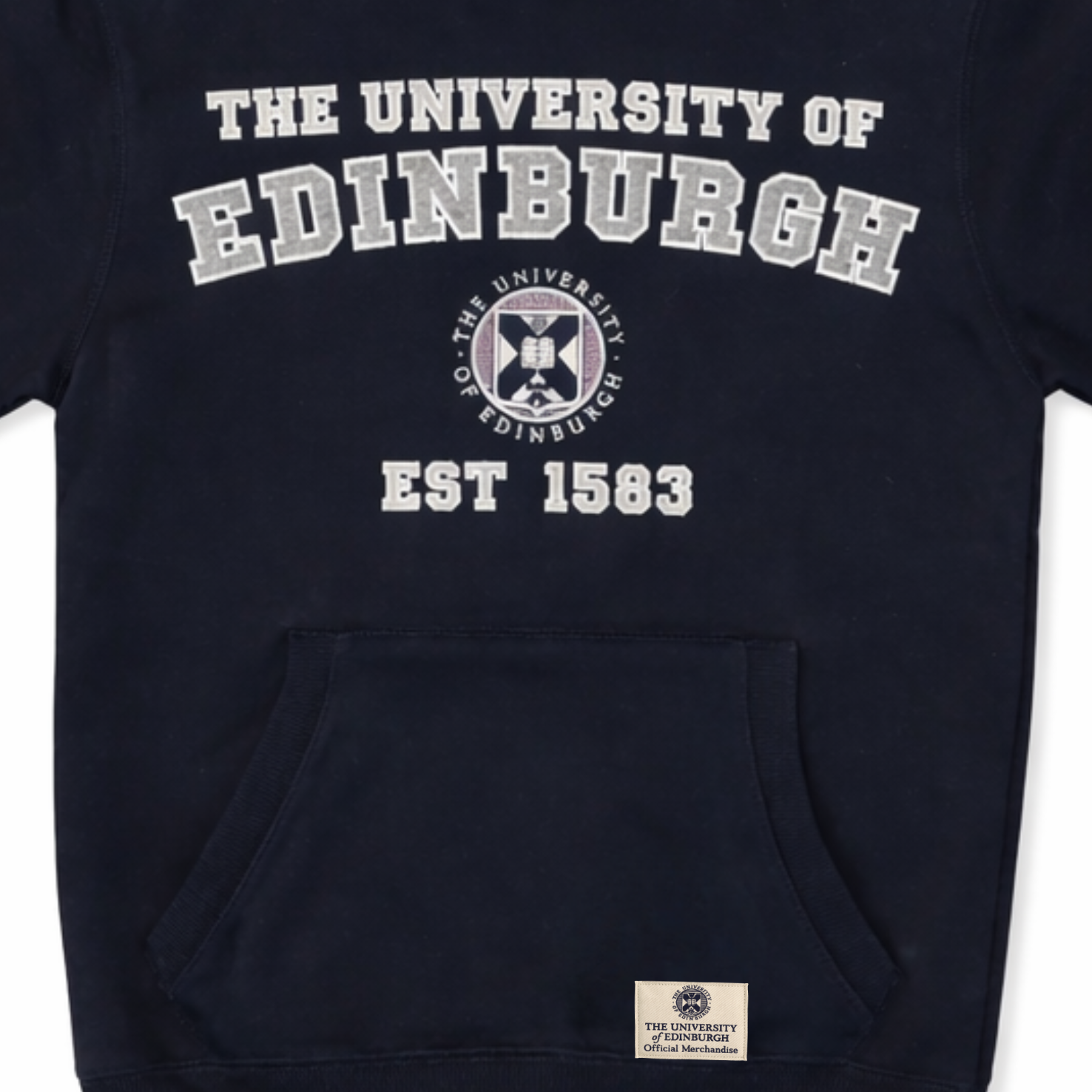 Close up of applique lettering and embroidery.