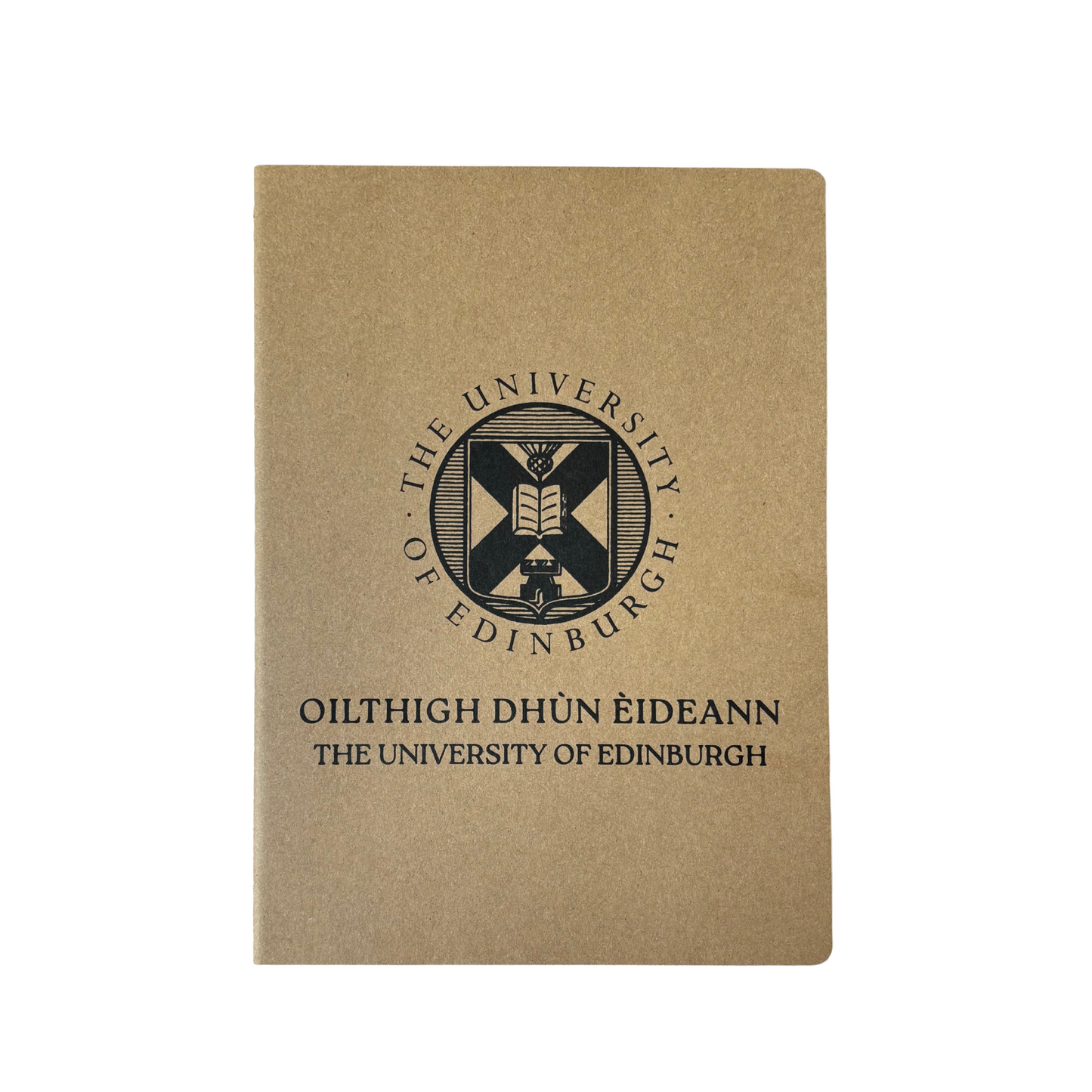 Kraft paper notebook with our Bilingual Gaelic Crest design.