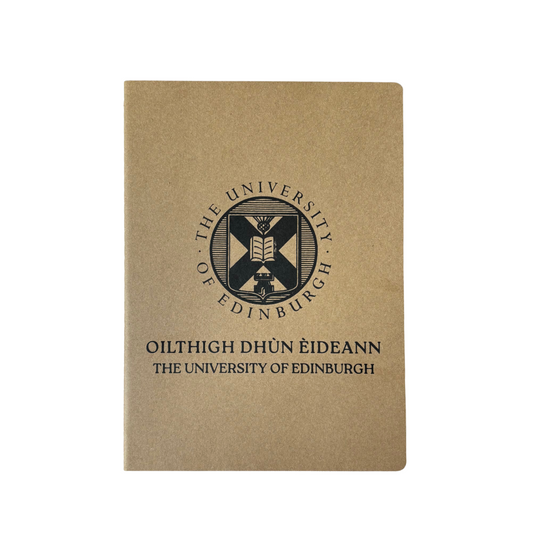 Kraft paper notebook with our Bilingual Gaelic Crest design.